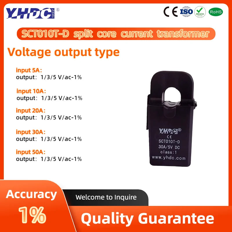 YHDC SCT010T-D Input 5A/10A/20A/30A/50A Output 1V/3V/5V DC Accuracy 1% Split Core Current Transformer