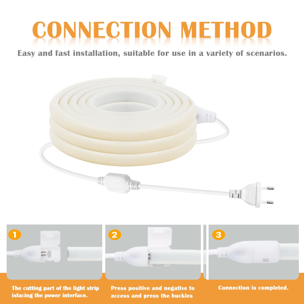 High Bright 220V 230V COB LED Milky Neon Strip Lights 288LEDs/M 3000K 4500K 6000K Waterproof Super Flexible Ribbon Tape 1-100M