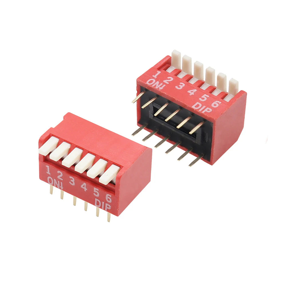 5PCS Piano Type 2.54MM DIP Switch DP 2P/3P/4P/5P/6P/7P/8P/10P/12P bit 2.54mm DIP Switch Red Right Angle Side Position