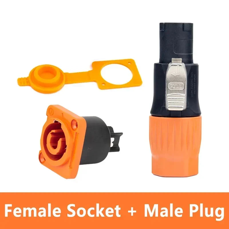 2Pcs 3Pin Powercon Connector IP65 Waterproof Orange XLR Power Plug Socket 20A Aviation Plug Stage
