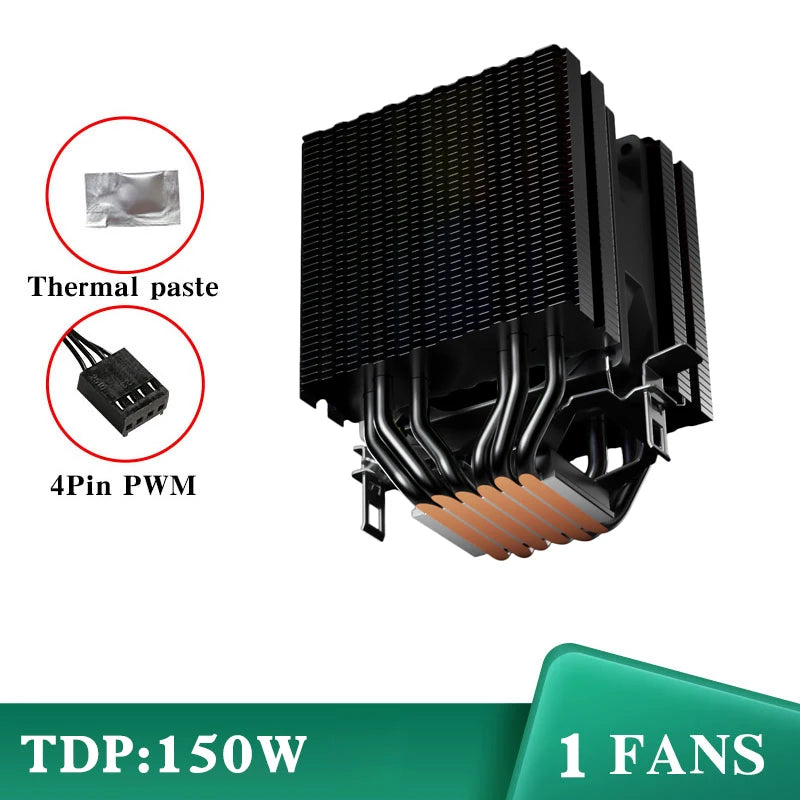 6 Heat Pipes CPU Cooler Black/White Silent RGB Cooling Fan for Intel LGA 1700 1200 1150 1151 1155 2011 X79 X99 1366 AMD AM5 AM4