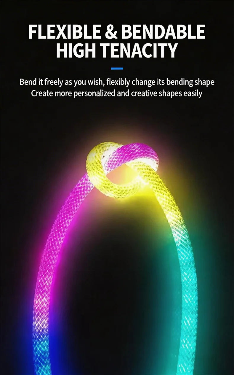360 Glow Round RGB Neon LED Woven Strip Light 24key Bluetooth APP Remote Control 5V USB WS2812B Music Sync Waterproof Rope Decor