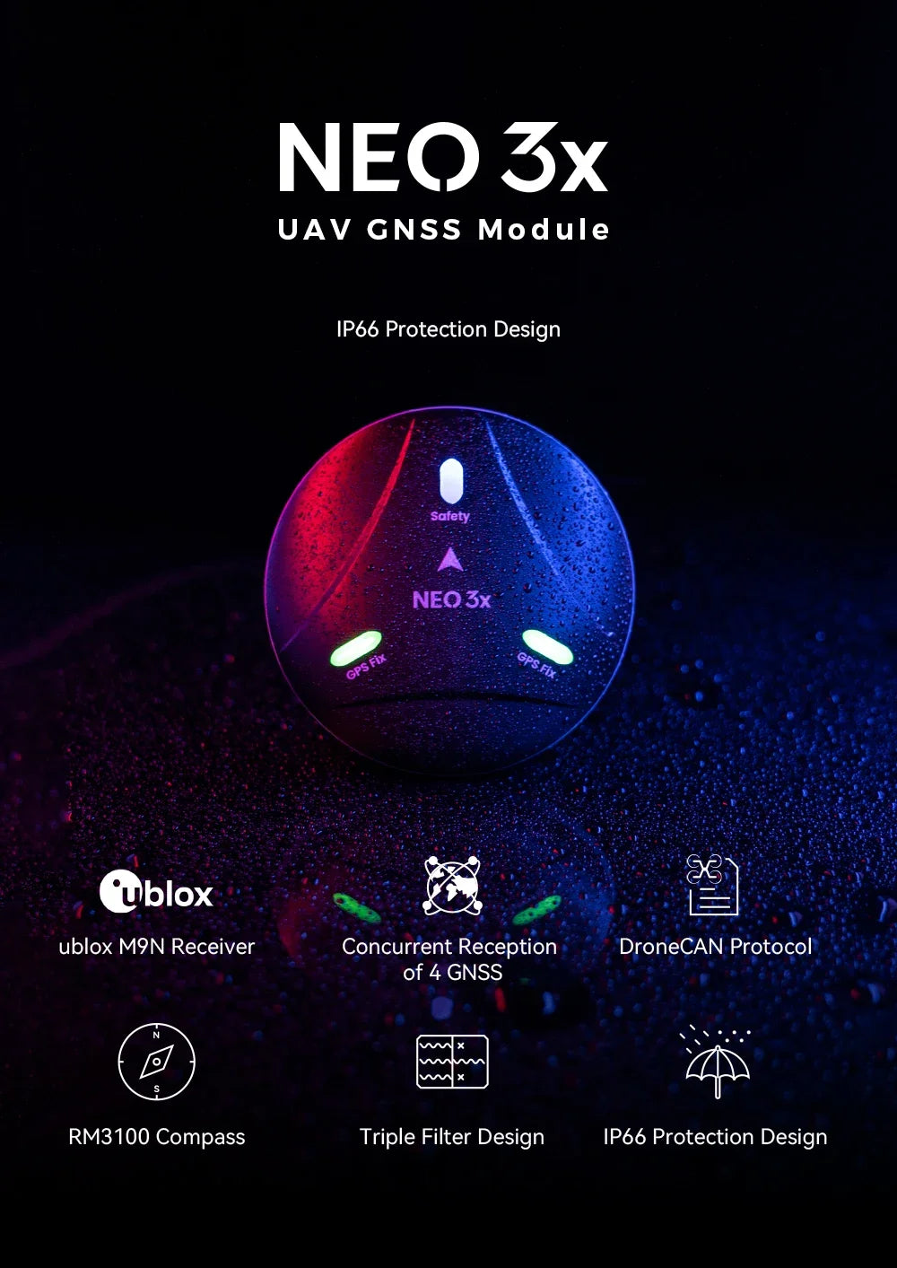 C NEW NEO 3x Ublox M9N GNSS IP66 Dustproof And Waterproof GPS Module