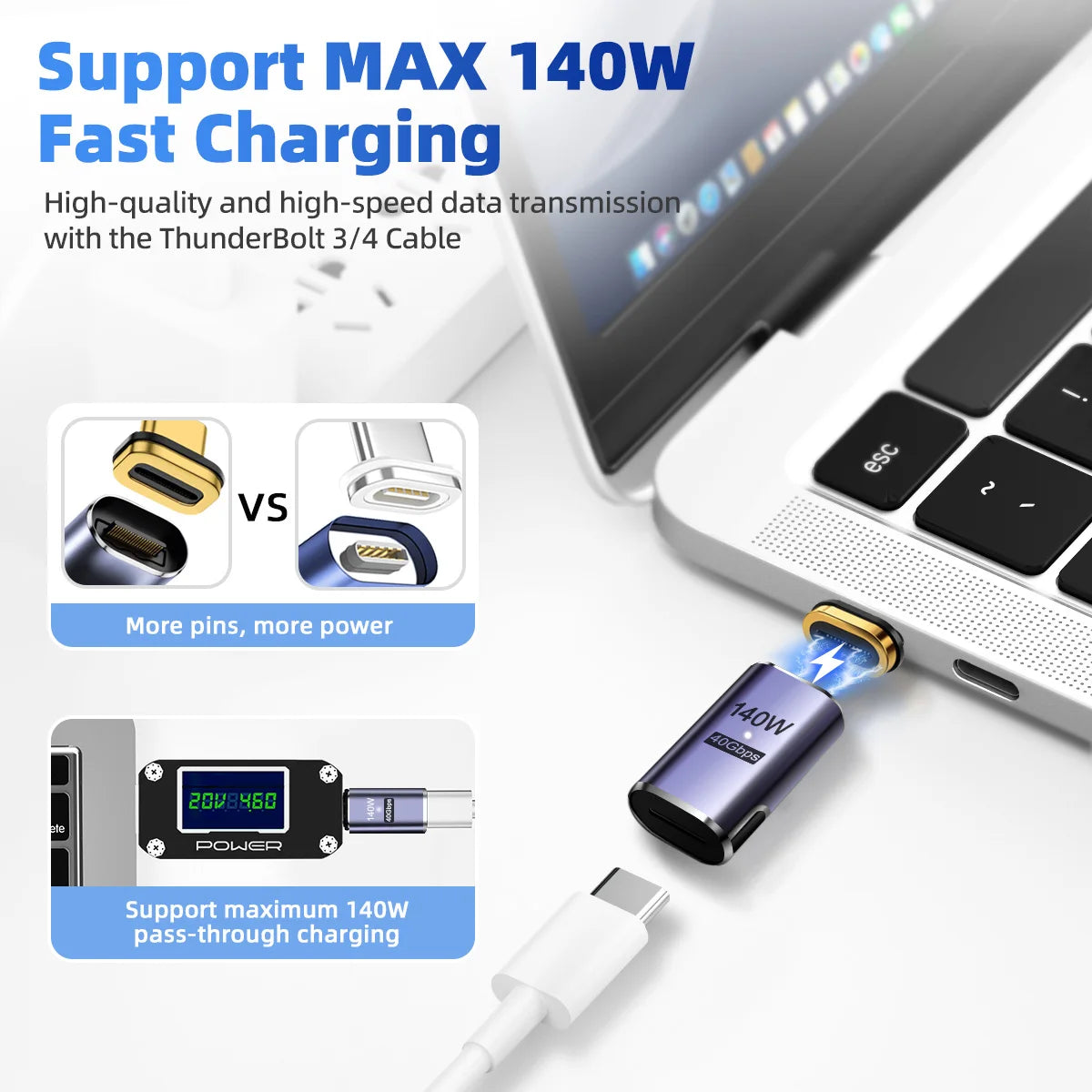 USB4.0 Thunderbolt3 Magnetic USB C To Type C Adapter 140W 40Gbps Fast Charging Magnet Charge Converter Cable 8K@60Hz USB-C Adapt