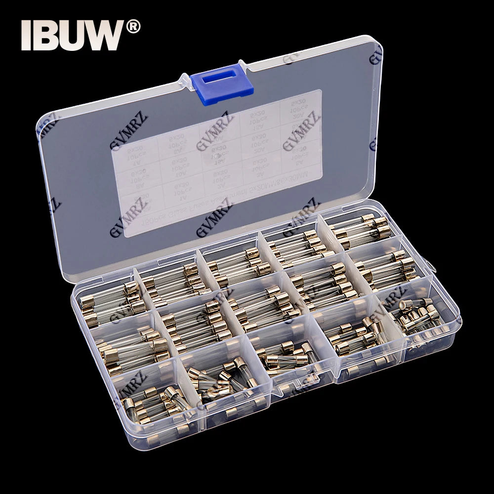 150Pcs 15value 5x20mm 6x30mm Glass Fuse Assorted Kit Box 0.25A 0.5A 1A 2A 3A 5A 8A 10A 15A 20A 30A