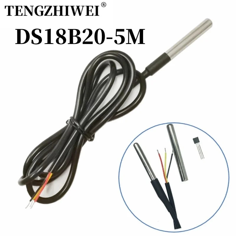 1PCS DS1820 Stainless Steel Package Waterproof DS18b20 Temperature Probe Temperature Sensor 18B20 5M