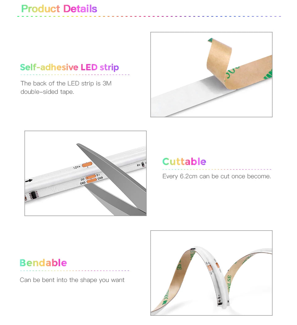 Smart TUYA WS2811 RGB IC Dreamcolor COB LED Strip Light Segment LED Control Music Mode Voice Control Support Alexa Google Home