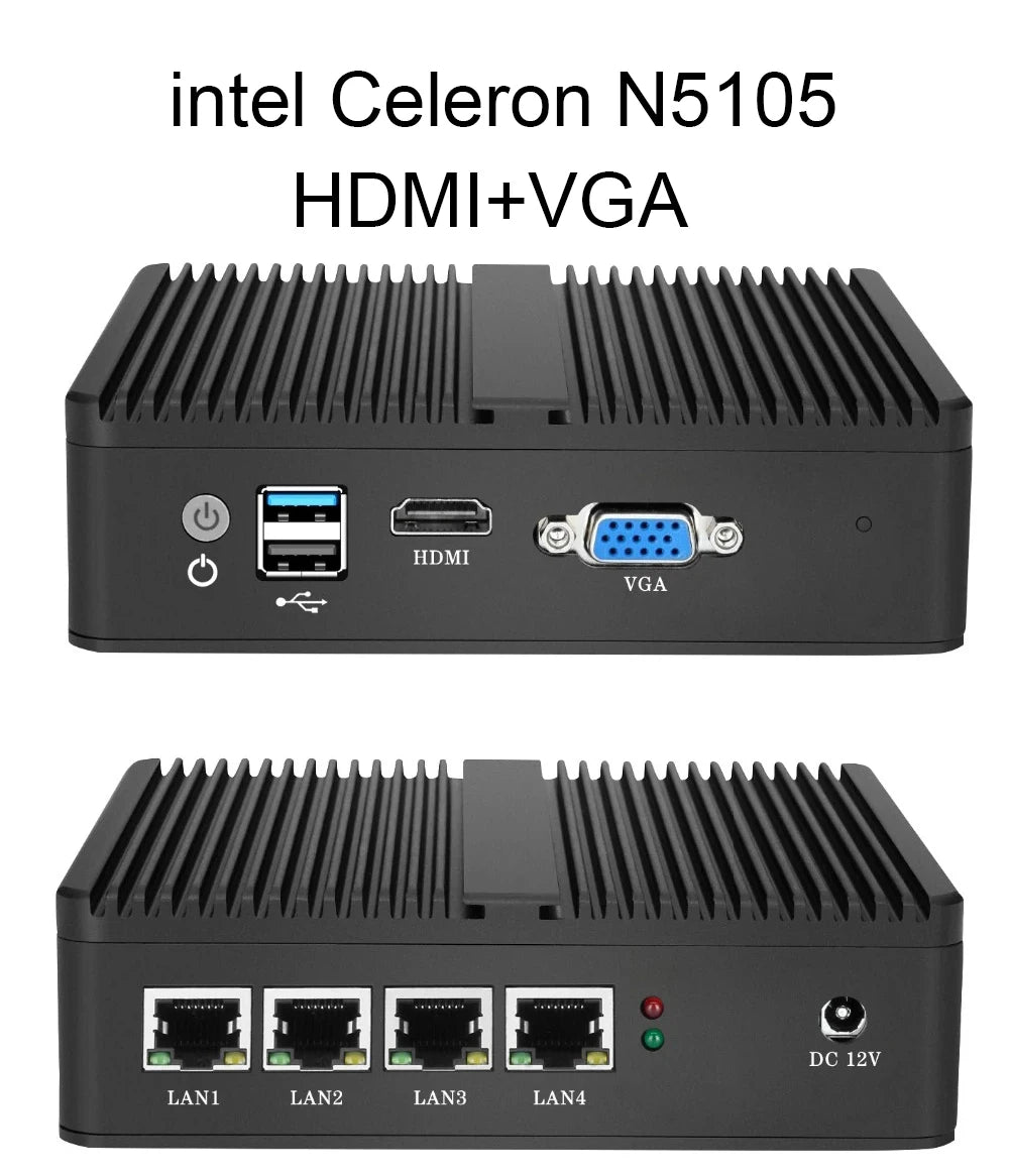 4 Ethernet Mini PC Intel N100 N2830 J1900 J4125 N5105 CPUs X86 Firewall Router Pfsense OPNSENSE Windows Linux Virtual Machine