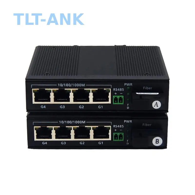 Industrial RS485 Serial Data to Ethernet Fiber Media Converter Transceiver with 4 Gigabit 10/100/1000Mbps RJ45 Port Optic Modem