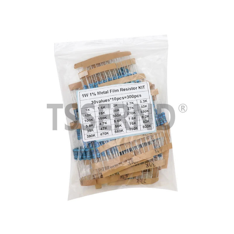 150PCS 300PCS 1/2W 1W 2W 3W Resistance 1% Metal Film Resistor Assortment Kit Set 30Kinds Each 5/10PCS 1R~750R 1K~820K Ohm