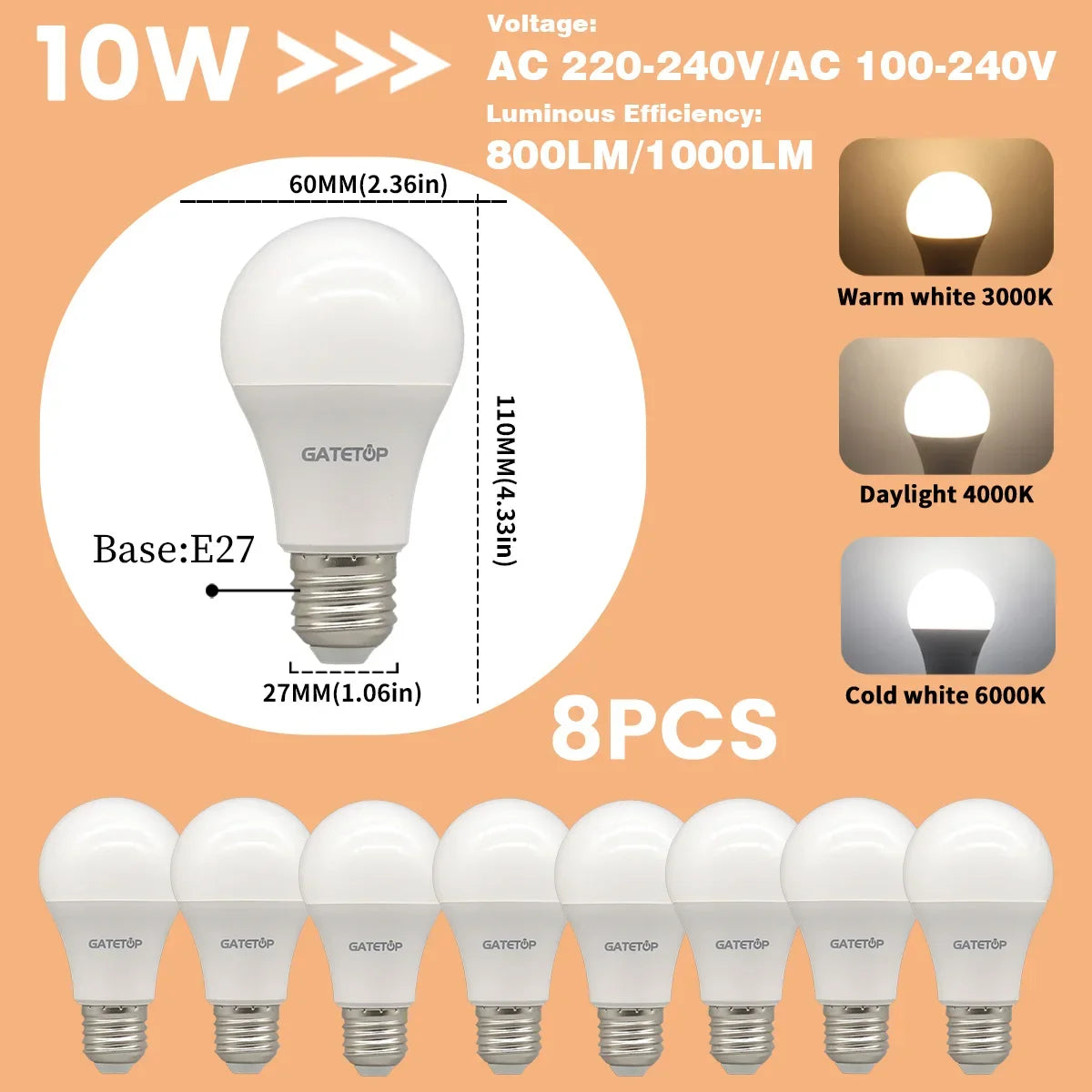 1-10Pack E27 10W LED Bulb Are Equivalent to 100W Incandescent Lamps  110V 220V Ultra-Bright 3000K 6000K For Living Room Use