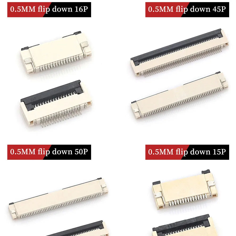 10pcs 4P 5P 6P 8P 10P 12P 14P 16P 20P 22P 24P 30P 34P 0.5mm/1mm Pitch Under Clamshell Socket FPC FFC Flat Cable Connector