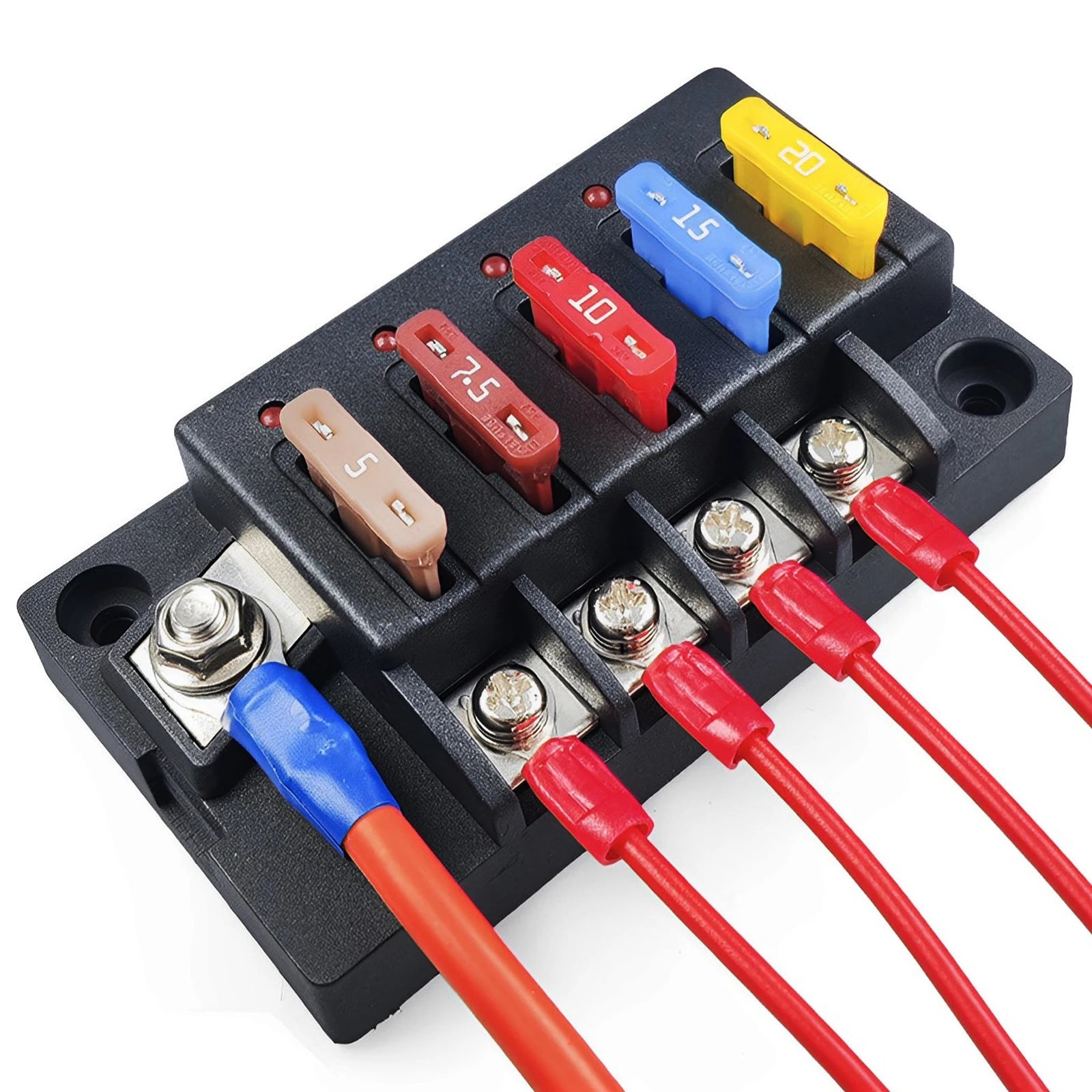 4/6Way Fuse Block 12V Blade Fuse Box Holder with LED Indicator Waterproof Cover Safe Compact Circuit Fuse Box for Car Boat