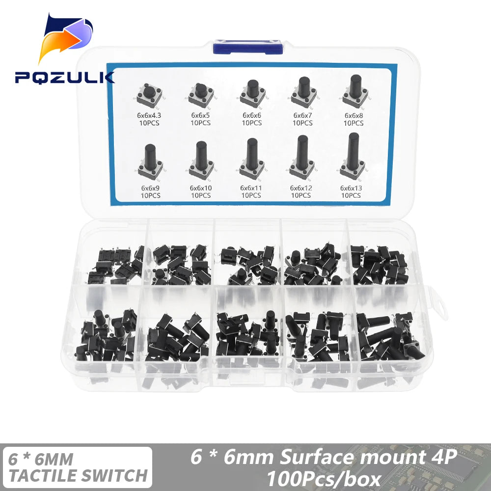 6*6 Tact Tactile Push Button Switch 4.3-13mm SMD DIP 2P/4Pin Micro Switch 6x6 Keys Tact ON/OFF 10 Models for Arduino