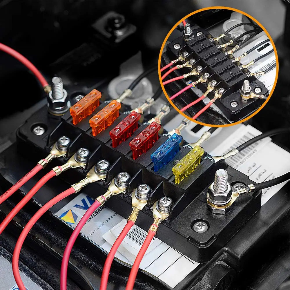 6 Ways Blade Fuse Block With Cover 6 Circuit Fuse Holder Fuse Block w/Negative Bus12-24V Car Boat Fuse Box Holder