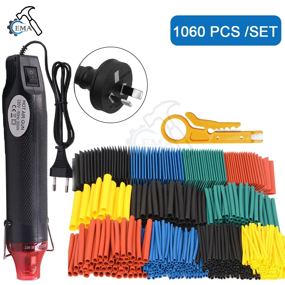 2:1 Heat Shrink Tube With 300W Hot Air Guns Kit EU US 110V 220V Heat Shrink Tubing Kit Cover Cable Repair Protection 1060/656pcs