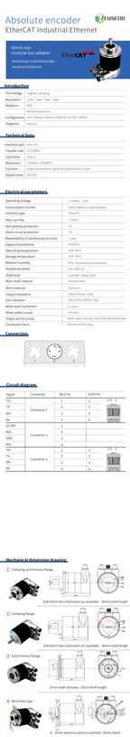 60mm EtherCAT Multi-Turn Absolute Rotary Encoder Magnetic 12-16Bit IP65/IP67 Flange Mount 10-32Vdc Industrial Position Sensor