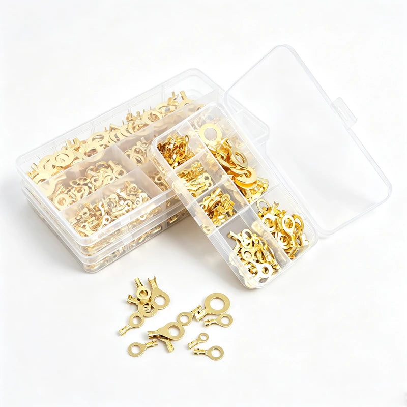 150-540pcs Boxed Terminal Block Connector M3/M4/M5/M6/M8/M10 O-type Ground Lugs Terminal Cold-Pressed Copper Tab Wiring Nose