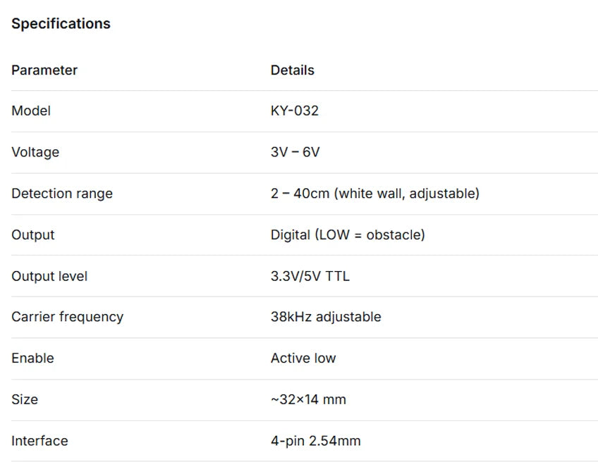 KY-032 Infrared Sensor Module 4pin Obstacle Avoidance Detection 2-40cm with Frequency Adjustment for Arduino Smart Car