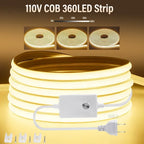 1M-50M 220V COB LED Strip Dimmable 360LEDs/m EU Plug Kitchen Home Room Decoration Flexible Ribbon for Outdoor Garden Lighting