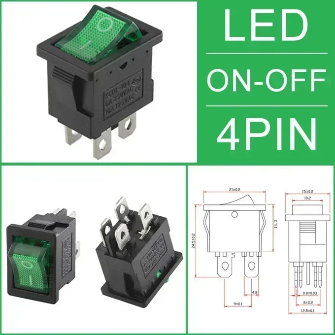 10/30/100 Pcs KCD1 Snap - in Boat Rocker Switch - SPST ON - OFF, 2/3/4 Pin, 250V 6A (AC) / 125V 10A, 2P Toggle Power Snap Switch