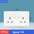 Toggle switch White stainless steel panel retro wall lamp switch AC110-250V 1 2 3 4 Gang 2 Way16A Universal wall light switch