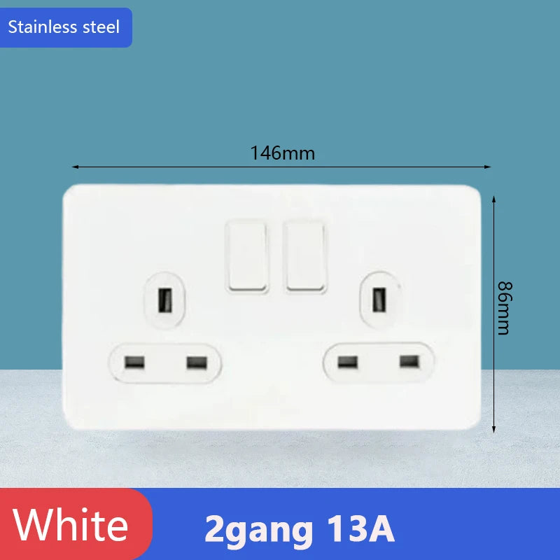 Toggle switch White stainless steel panel retro wall lamp switch AC110-250V 1 2 3 4 Gang 2 Way16A Universal wall light switch