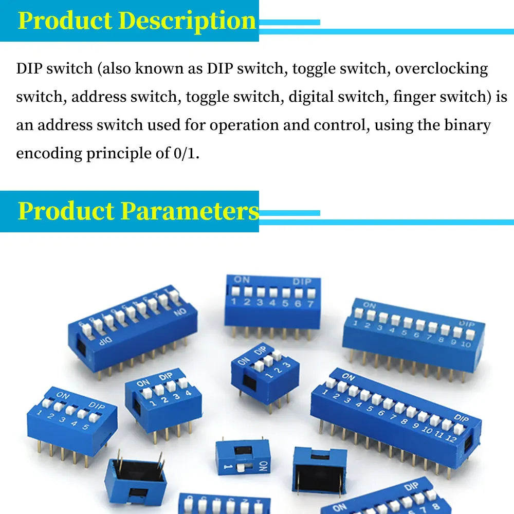 5PCS Blue Toggle Switch Spacing 2.54MM DIP Dial The Code Switch 1 2 3 4 5 6 7 8 9 10 12 PIN Quick Switch