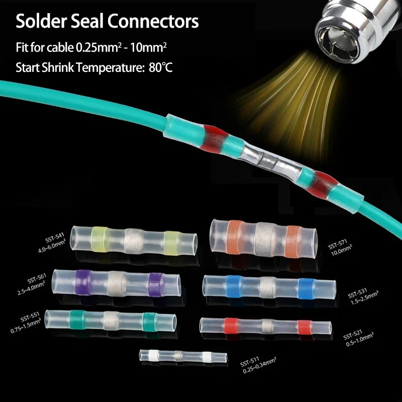 10 - 500pcs Solder Seal Wire Connectors 3:1 Heat Shrink Butt Crimp Terminals Waterproof Electrical Cable Splice Connector