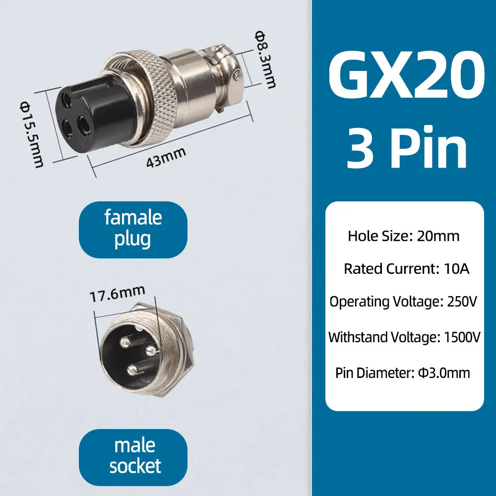 GX20 Aviation Connector 2/3/4/5/6/7/8 Pin Male Female Metal Plug Socket Push Pull Cable Connector Silver Plated Co