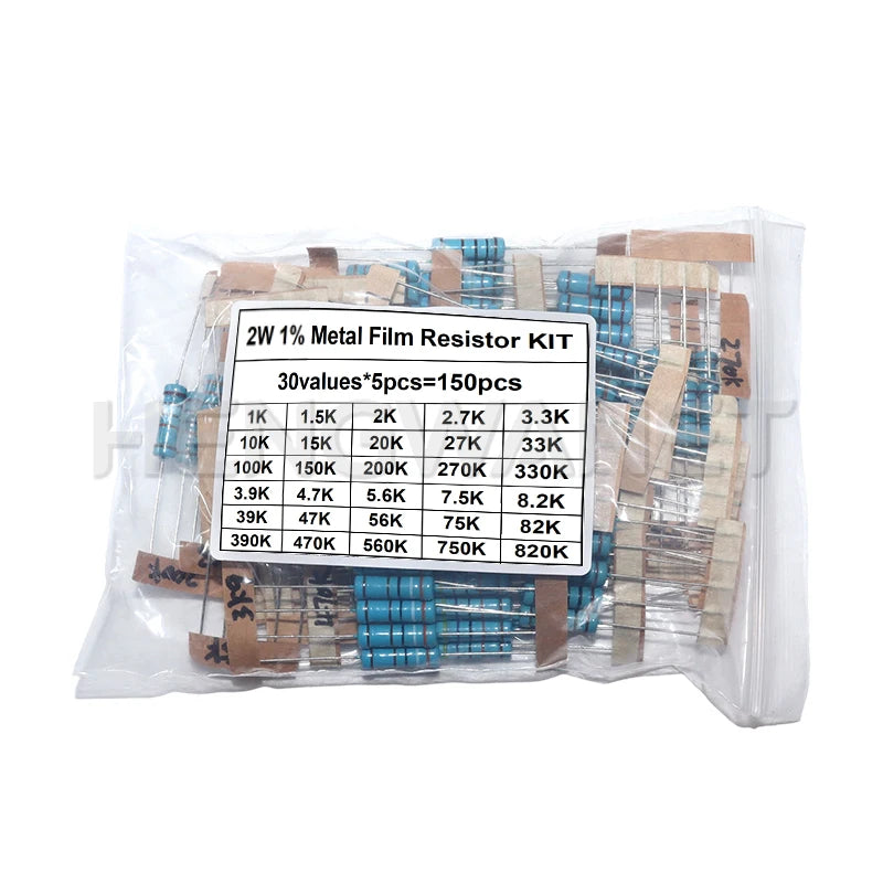 1/2W 1W 2W 3W Resistance 30values 1R~750R 1K~820K Ohm 1% Metal Film Resistor Assortment Kit Set