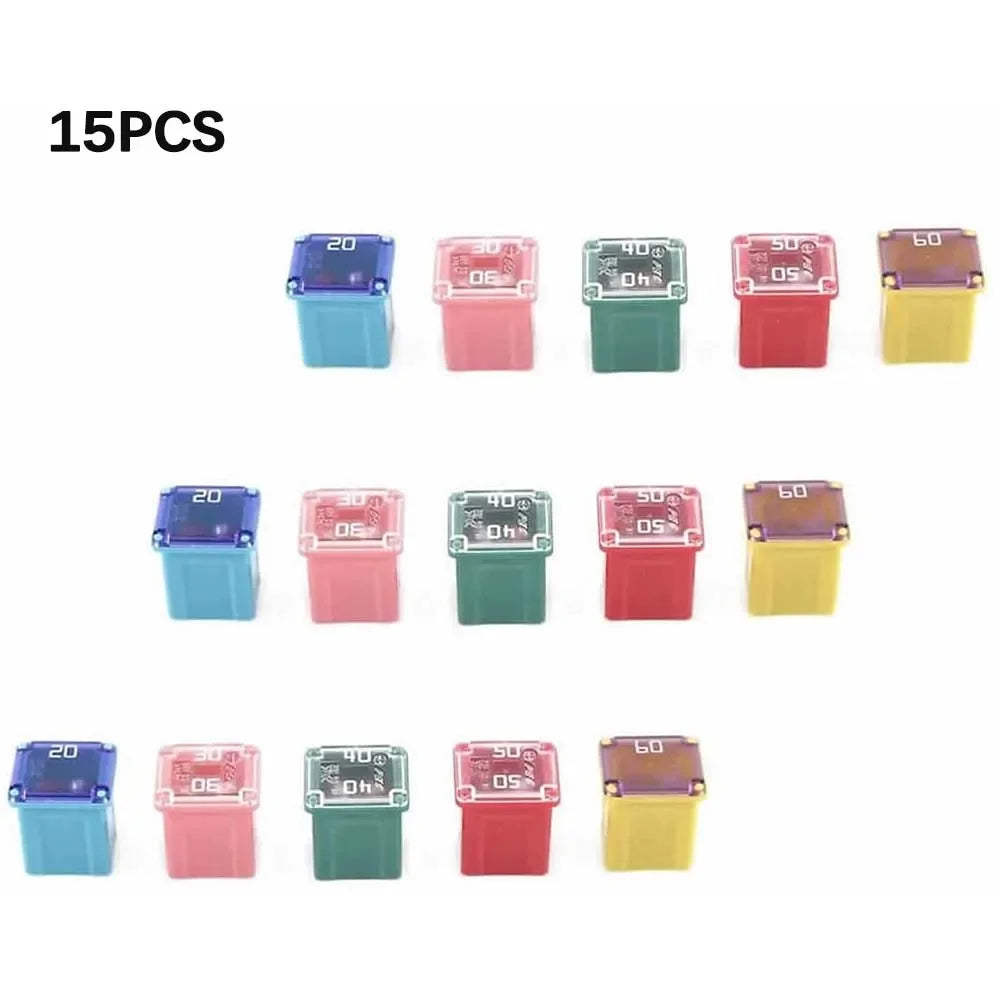 15/30pcs Automotive Low Profile JCASE Box Shaped Fuse Kit for Ford, Chevy/GM, Nissan, and Toyota Pickup Trucks, Cars and SUVs