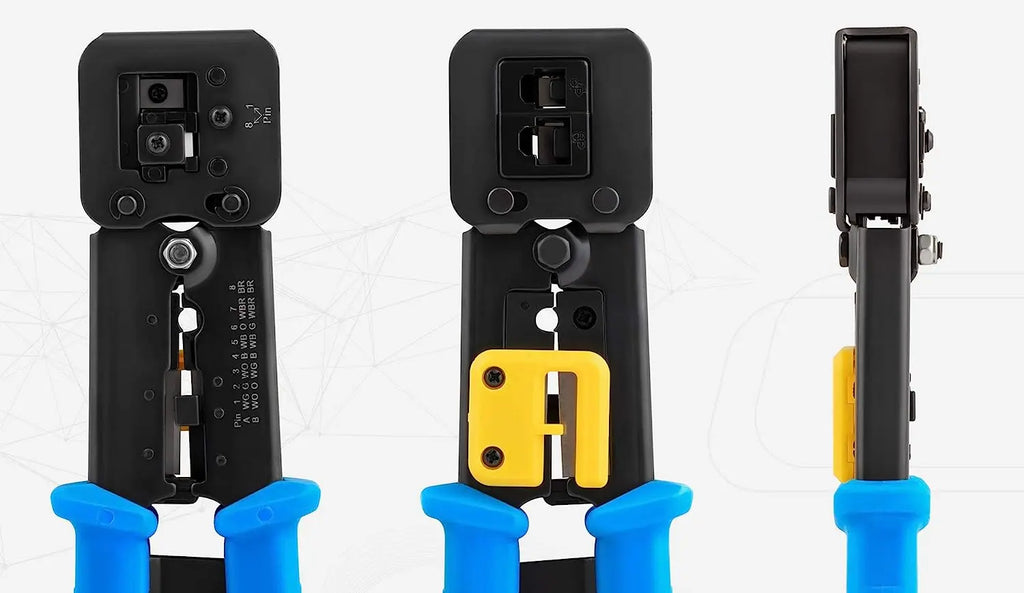 Hoolnx RJ45 Crimp Tool Pass Through Ethernet Crimper Cutter Stripper for Cat5e Cat6 RJ45/RJ12 Regular and End Pass Through Plugs
