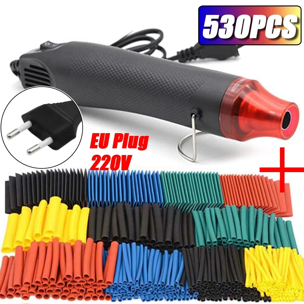 300W Electrical Mini Heat Gun Handheld Hot Air Gun 220V EU Plug with Heat Shrink Tubing Kit 2:1 Wire Cable Insulation Sleeving