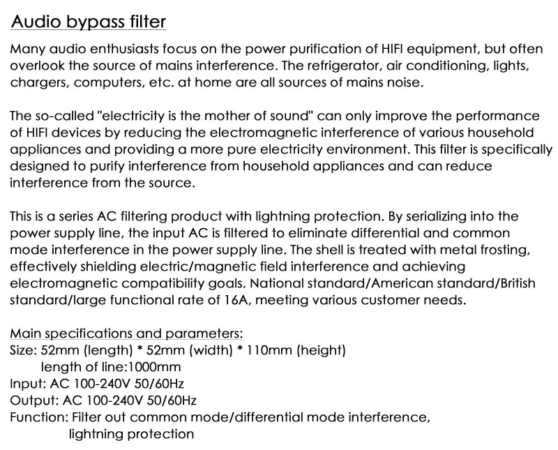 Bypass filter Emi filter Purifier AC Source Power supply Common noise filter Normal noise filter HIfi Audio filter Large power