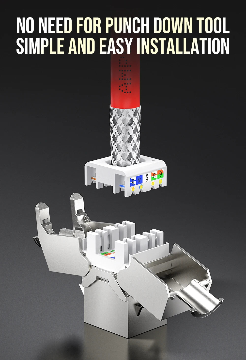 AMPCOM CAT7 RJ45 Keystone Jack, STP Shielded Tool Free Self-Locking CAT8 Cat6a Keystone Zinc Alloy RJ45 Module Coupler Adapter