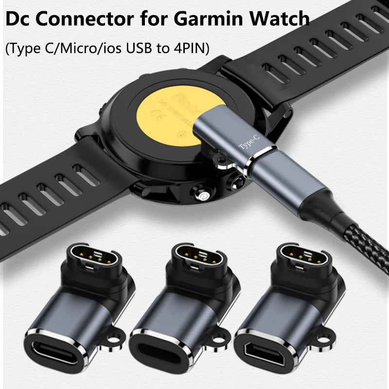 Type C/Micro/IOS USB To 4pin Charger Adapter Connector for Garmin Fenix 7/6/5/7X/6X/5X/ Venu 2 Plus Watch Charging Converter