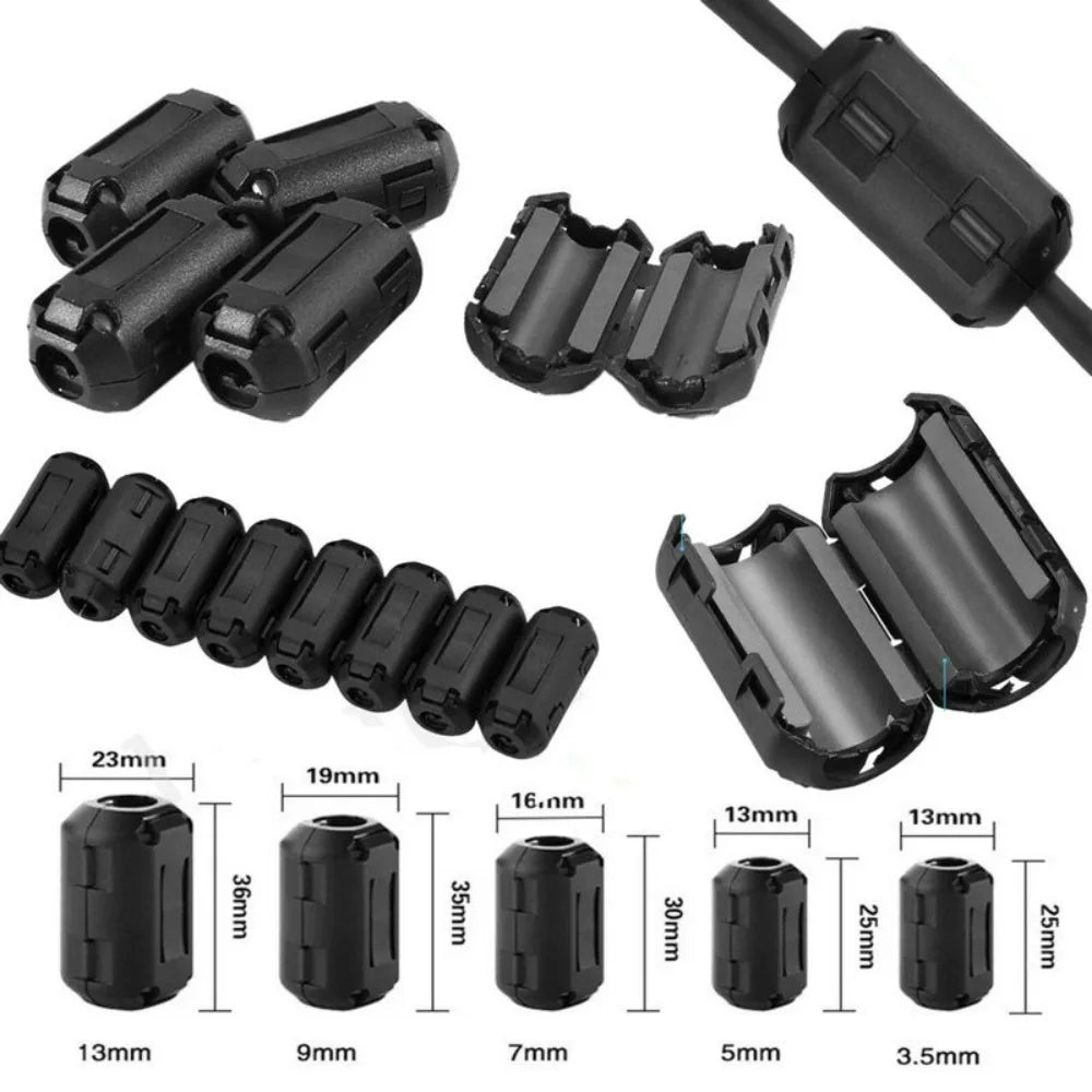 Snap Type Ring Core Ferrite Bead Clamp Black Anti-interference Choke Coil EMI RFI Noise Cable Connector