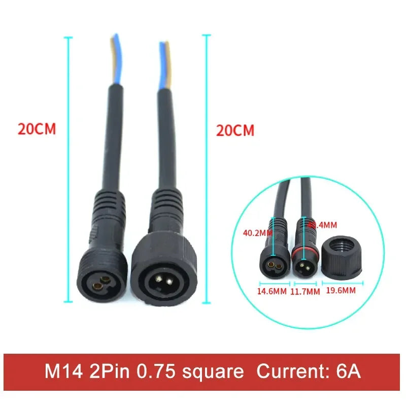 2Pin M8 M10 M12 M14 5521DC Mini Plug Male Female Butt Plug with Wire Solar Light Car PVC Waterproof Connector Plug 5.5x2.1dc