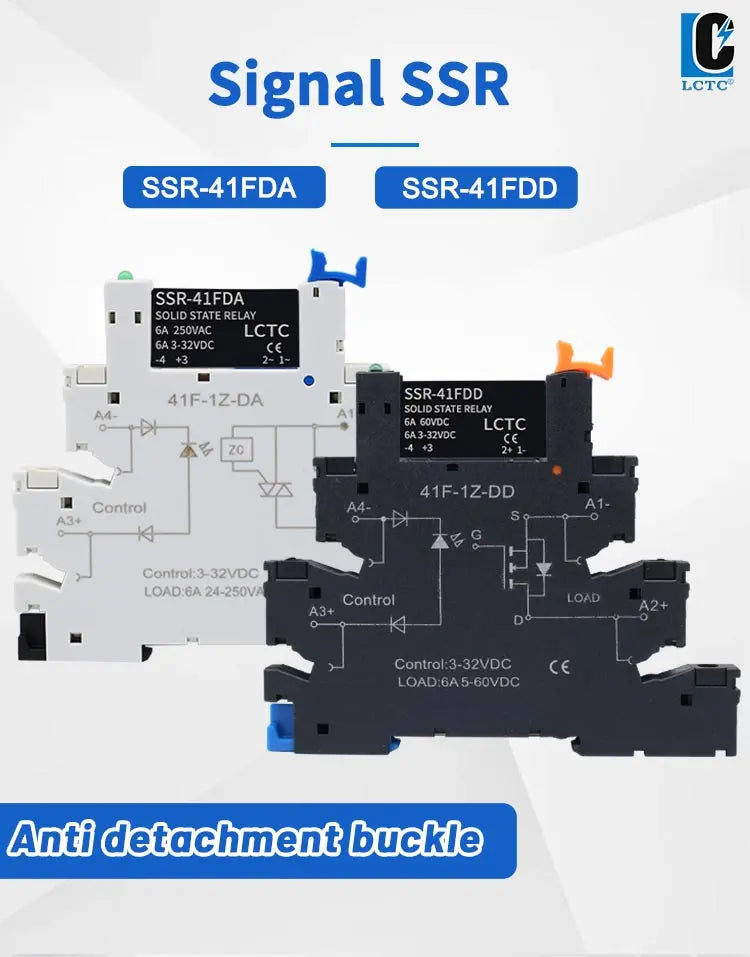 LCTC 1PCS SSR Solid State Relay DIN Rail Slim Relay Module SSR-41FDD SSR-41FDA DC To AC DC To DC 6A Non-contact Relay With LED