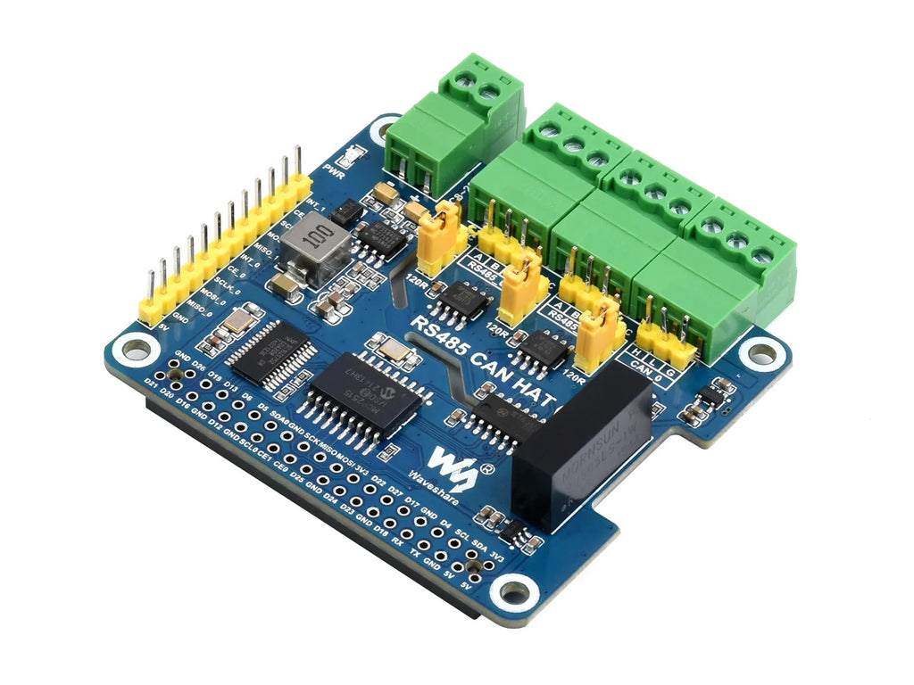 Waveshare Isolated RS485 CAN HAT (B) For Raspberry Pi, 2-Ch RS485 and 1-Ch CAN, Canbus, for Raspberry Pi 5/4B/3B
