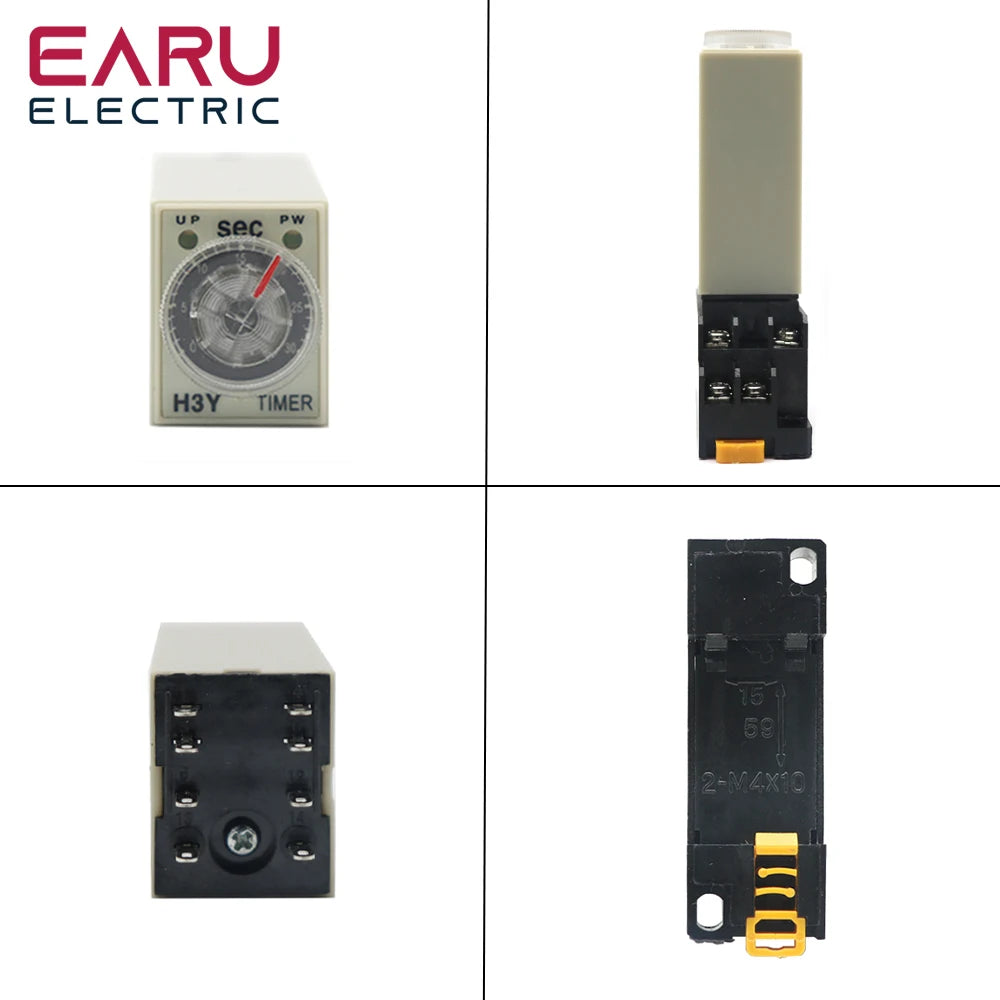 H3Y-2 AC220V Delay Timer with Base Socket Power-On Delay Rotary Knob DPDT 0-30s 60Min Adjustable Timer Relay for Home Automation