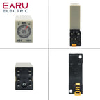 H3Y-2 AC220V Delay Timer with Base Socket Power-On Delay Rotary Knob DPDT 0-30s 60Min Adjustable Timer Relay for Home Automation
