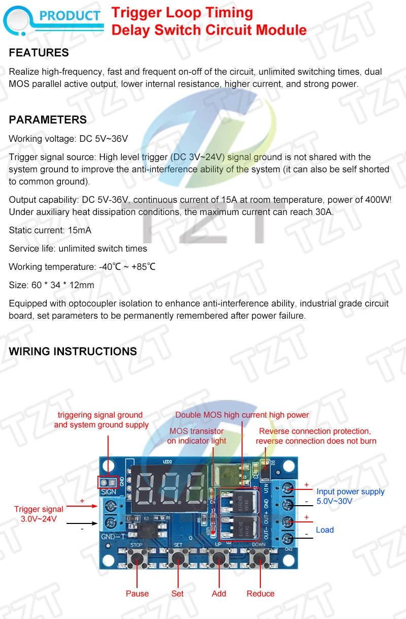 1/3PCS DC 12V 24V Dual MOS LED Digital Time Delay Relay Trigger Cycle Timer Delay Switch Circuit Board Timing Control Module DIY