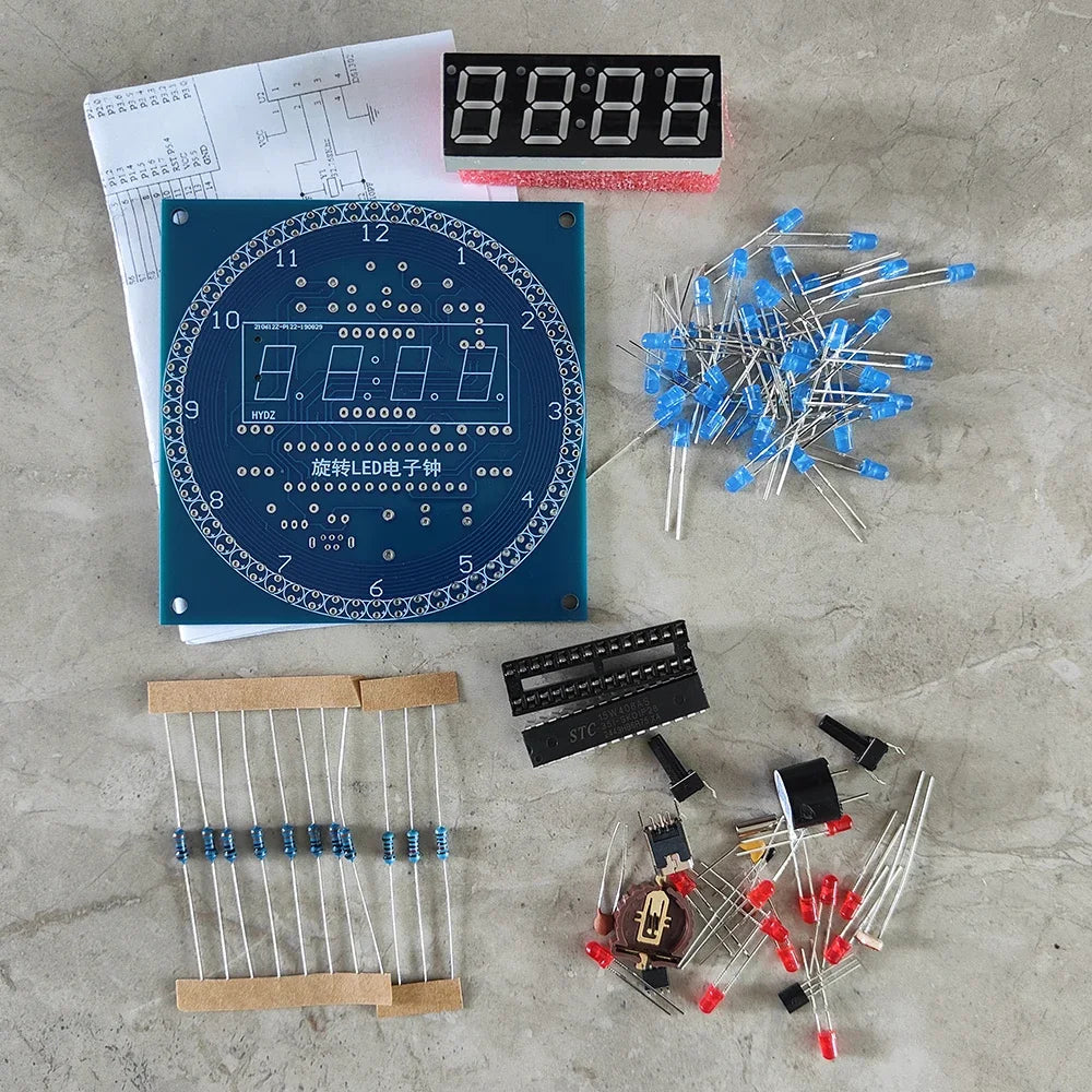 Rotating LED DIY Electronic Digital Clock / Shell DS1302 Dynamic Clock Light Controlled Temperature Display 51 SMC Welding