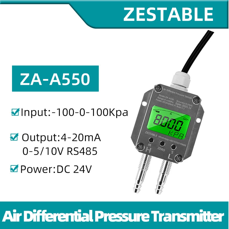 No Display/ LCD Display Air Gas Wind Pressure Differential Sensor 4-20mA 0-10V 0-5V RS485 Differential Pressure Meter Transmitte