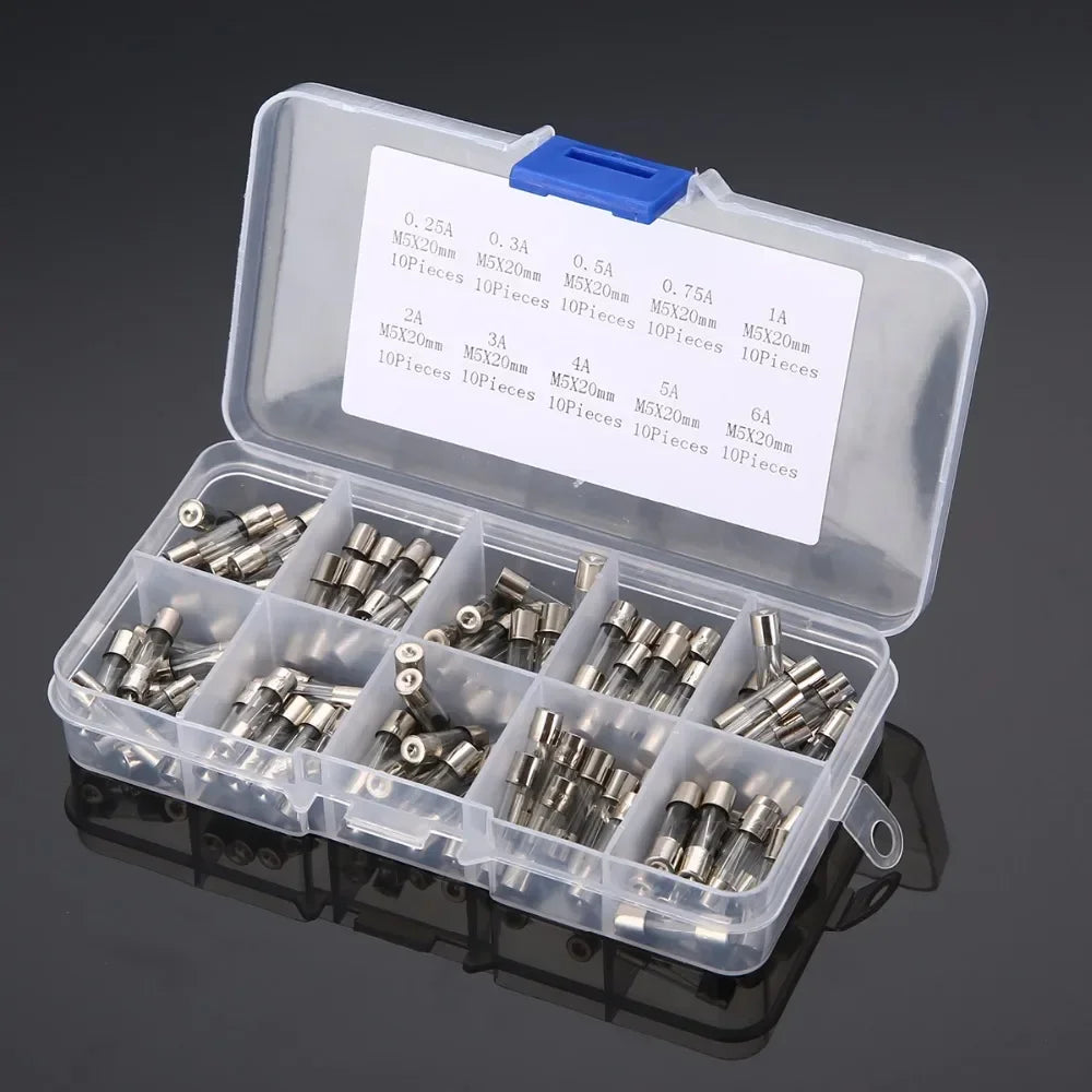 54/72/100/150/200PCS Fuse Assorted kit 5x20mm,6x30mm Quick Blow Glass Tube 0.2A-30A Blow Glass Fuse 10and 15Value electronics ﻿