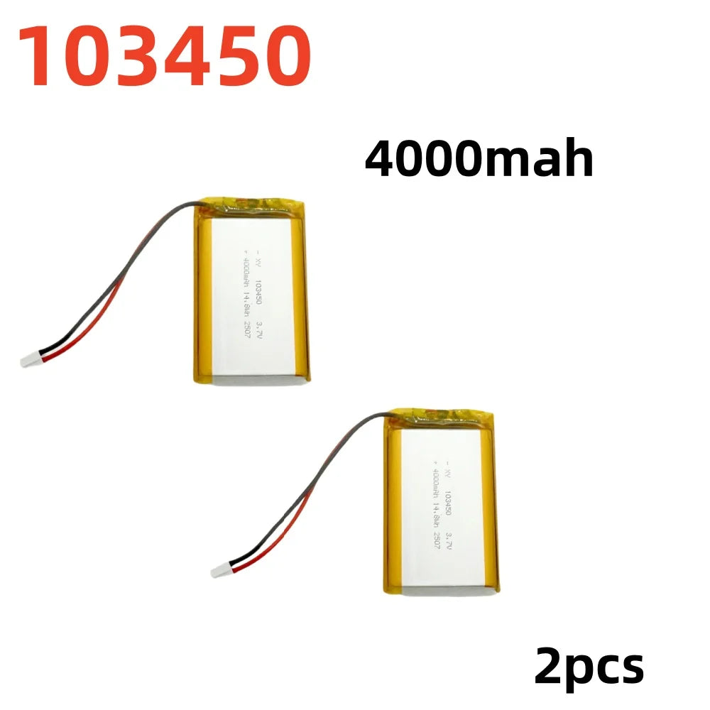 2.0-4.0AH 103450 Polymer Lithium Rechargeable Battery JST PH 2.0mm 2pin Plug for Camera GPS Navigator MP5 Bluetooth Headset