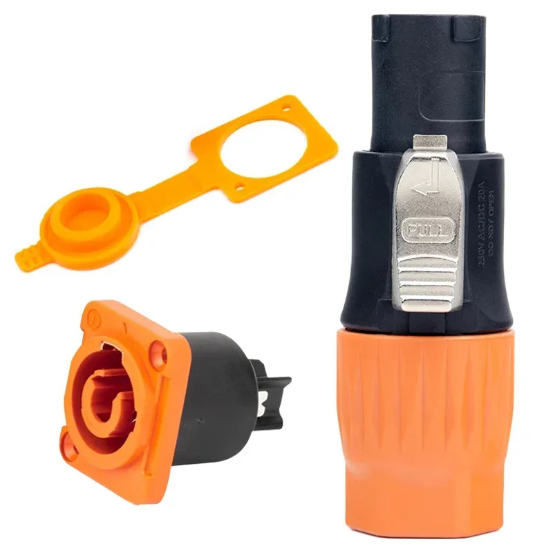 IP65 Waterproof Orange Power Plug Socket 20A Aviation Plug 3Pins Powercon Connector for Stage Beam Light Power Cord Led Display