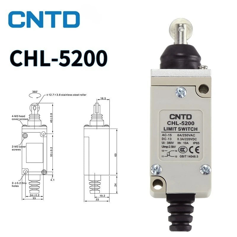 CNTD Vertical Travel Limit Switch 10A 250V CHL‑5000 CHL‑5030 CHL‑5050 CHL‑5200 CHL‑5220 CHL‑5300 Micro Switch IP65 Waterproof
